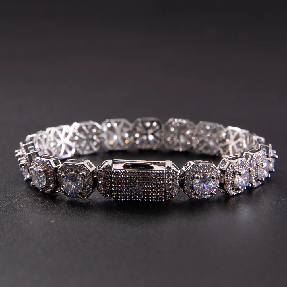 铜合金锆石手链 池骋同款手链方形冰糖锆石满钻饰品小众满分礼物