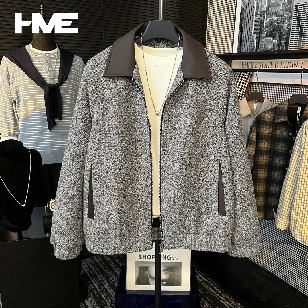 【HMEYAO】【佛罗伦萨 | 复古毛呢】原创撞色拼接蛋白皮翻领毛呢夹克