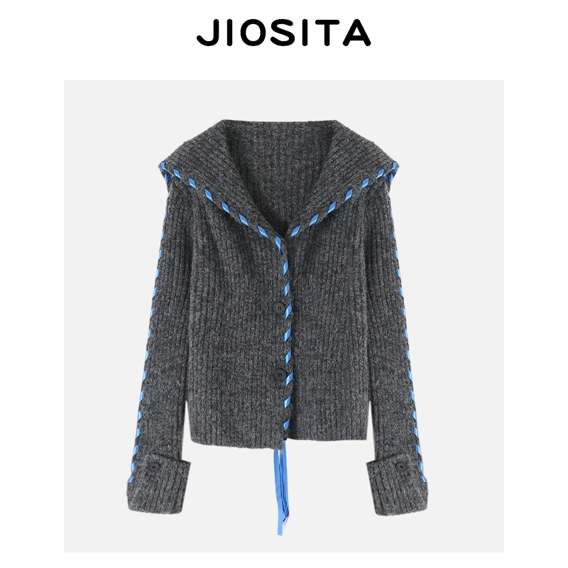 JIOSITA  时尚海军领飘带针织开衫