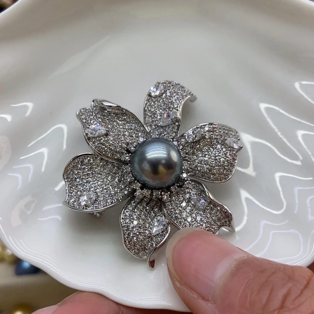 海水珍珠胸针合金