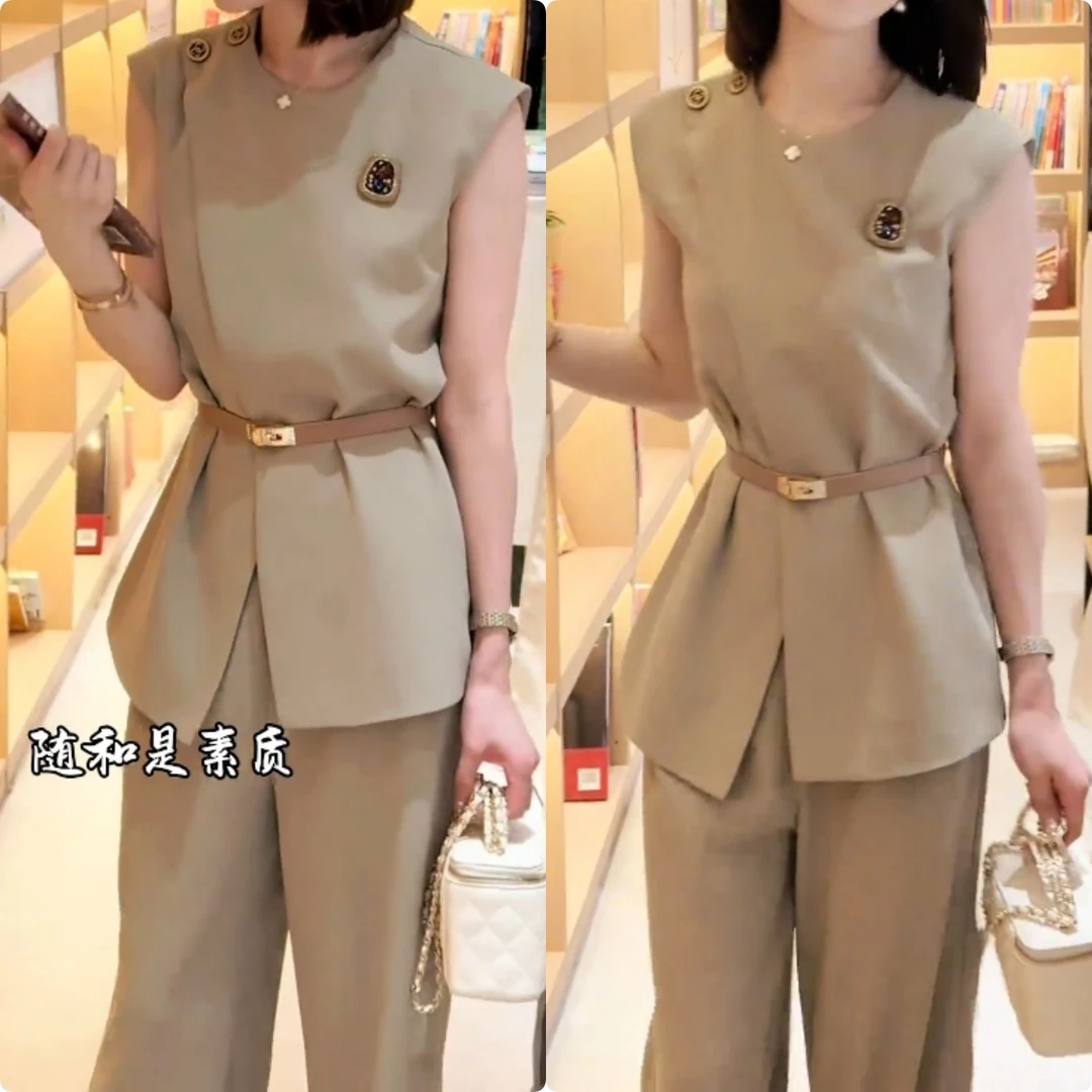2025夏季新款时尚修身显瘦款女气质网红洋气两件套百搭款M8332
