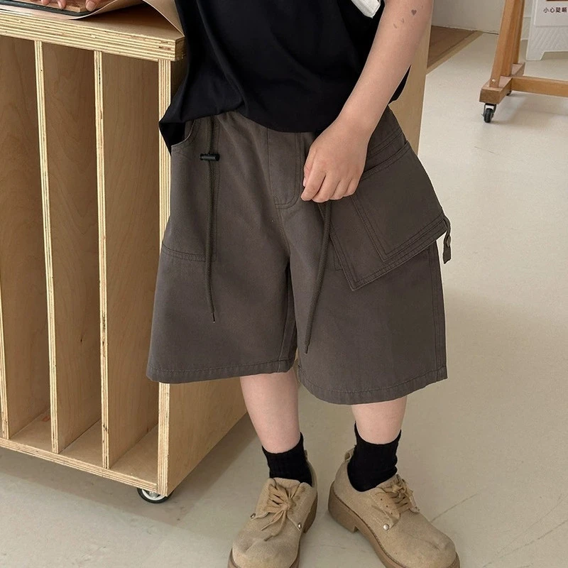 男童潮牌工装中裤2025洋气新款儿宽松休闲童短裤童裤可拆卸五分裤