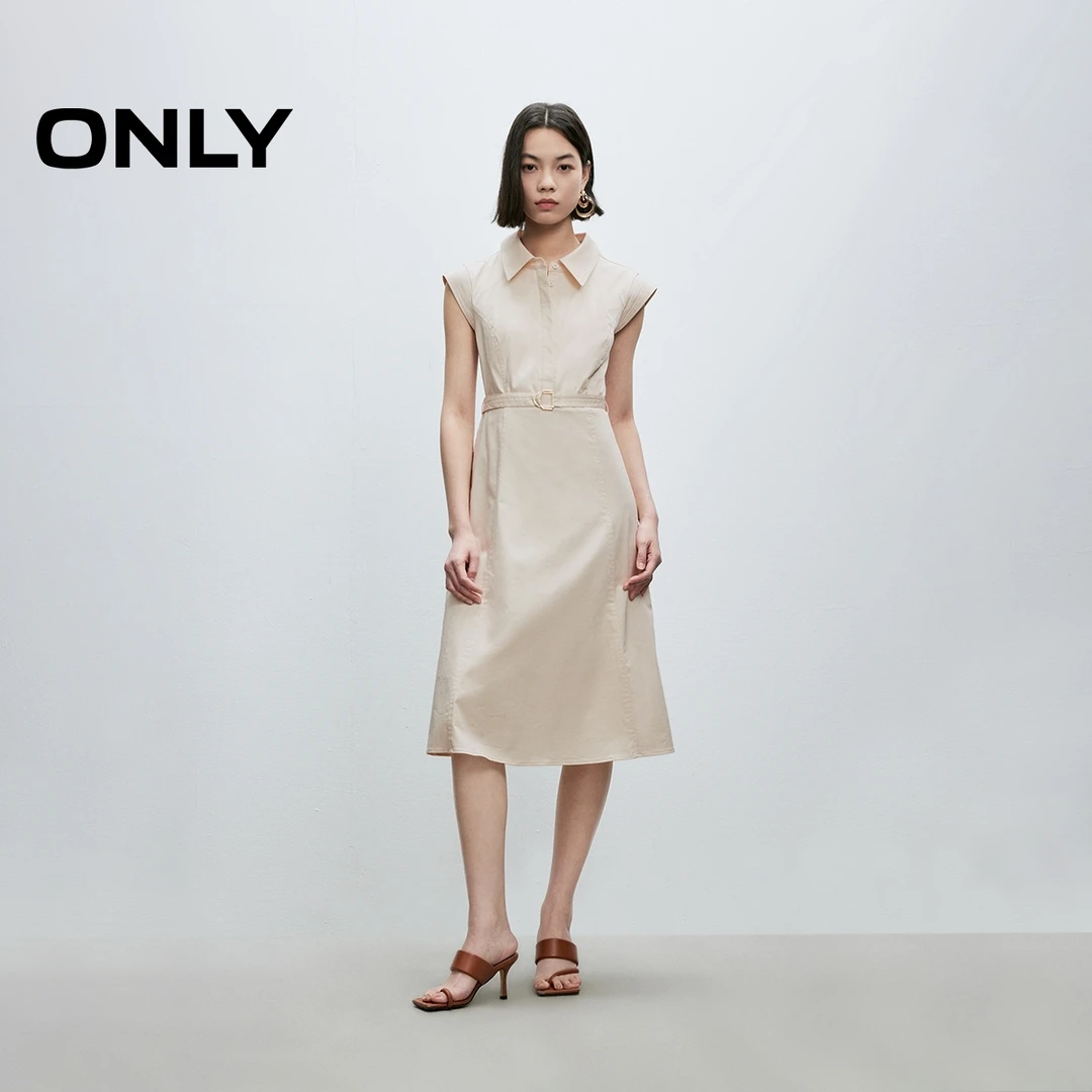 ONLY2025夏季新款温柔知性风收腰衬衫裙中长裙连衣裙女|125107108
