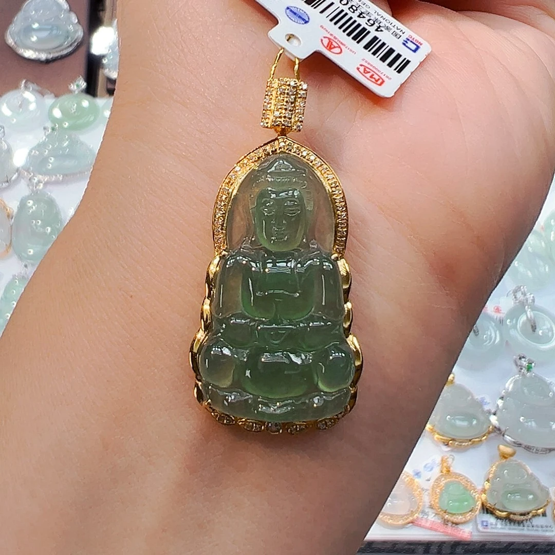 翡翠18K金镶嵌吊坠(不含链)观音