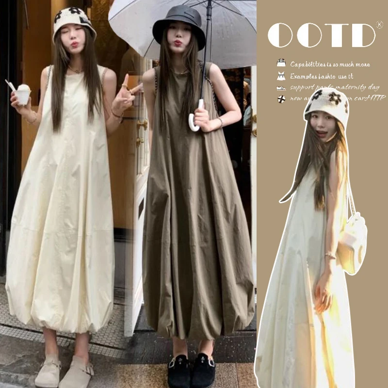 孕妇装2025春夏季新款设计感休闲宽松无袖百搭气质慵懒孕妇连衣裙
