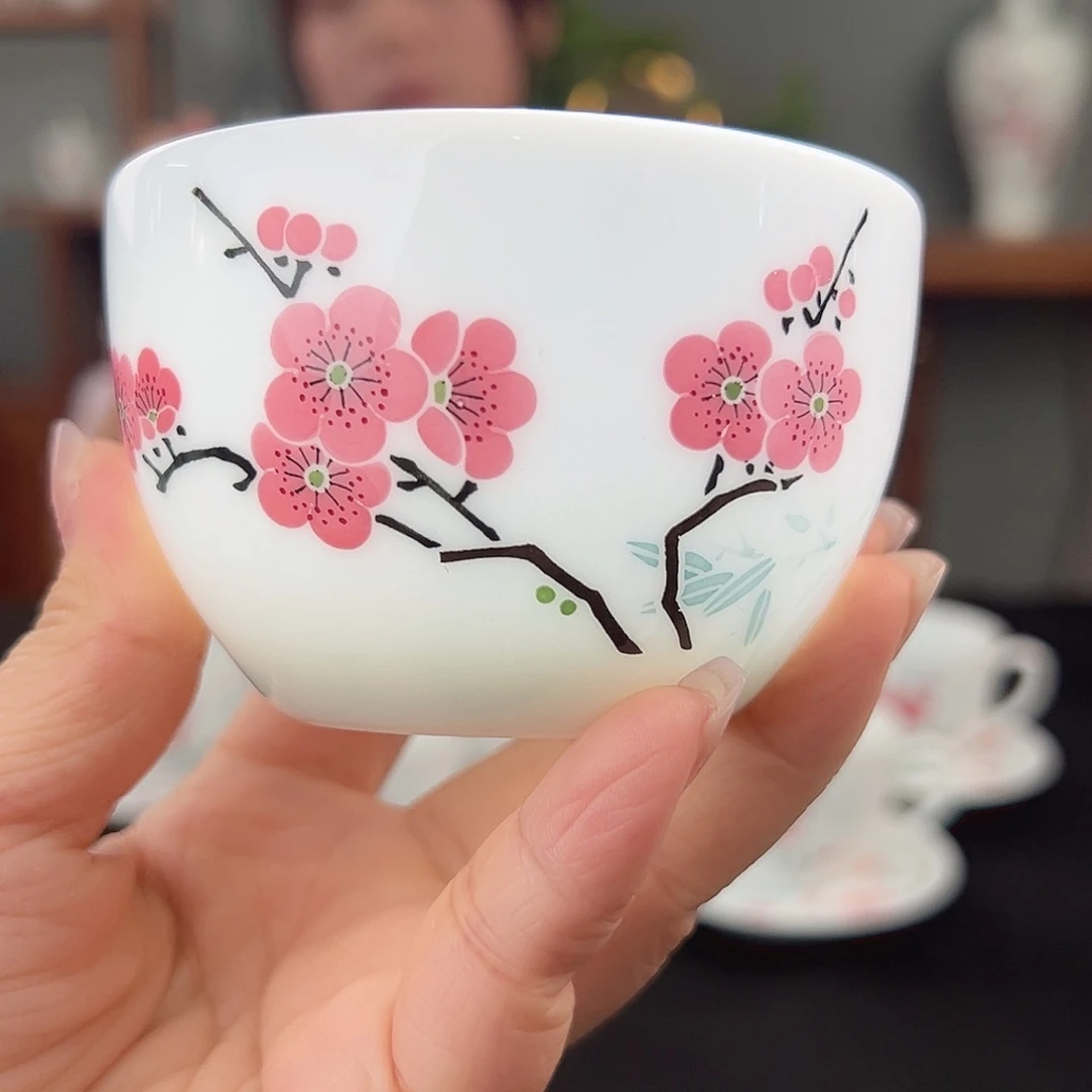 玉泥翠竹红梅缸杯