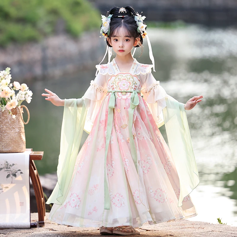 99571女童汉服短袖夏季新款儿童春装古风超仙中国风裙公主裙古装