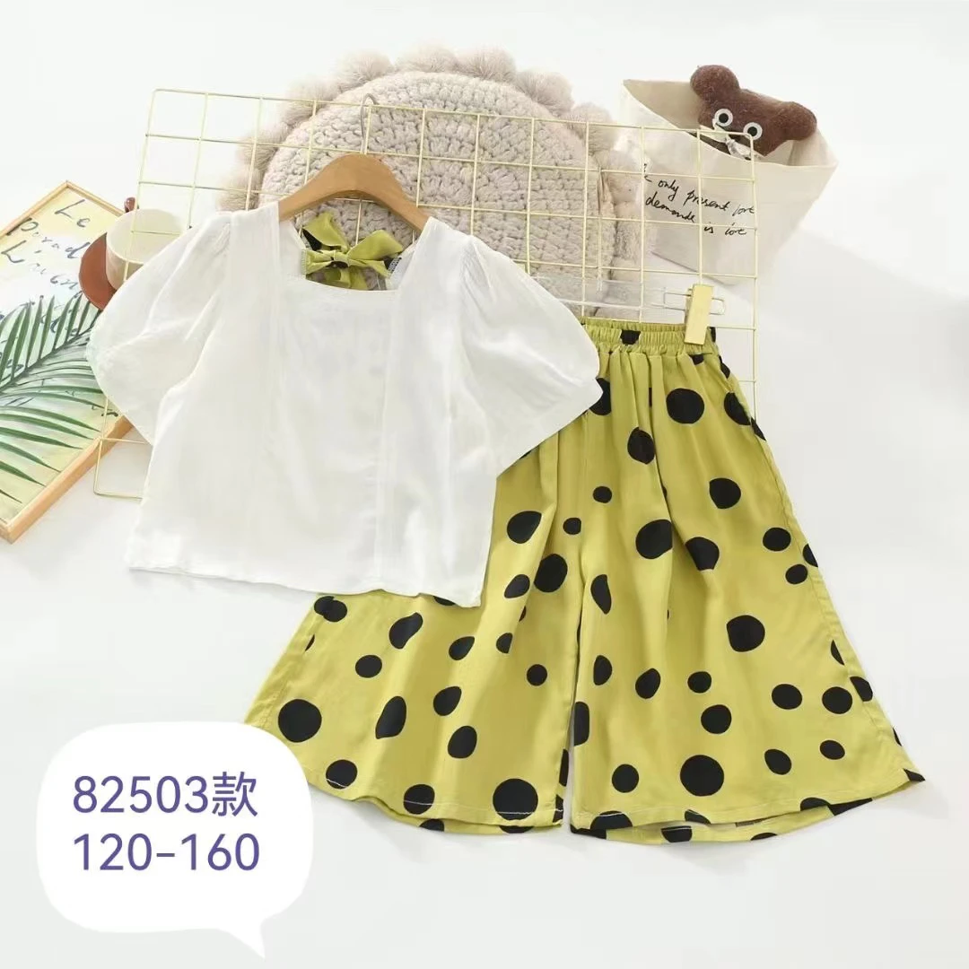 NO退NO换夏款儿童赫本风套装棉绸人造棉