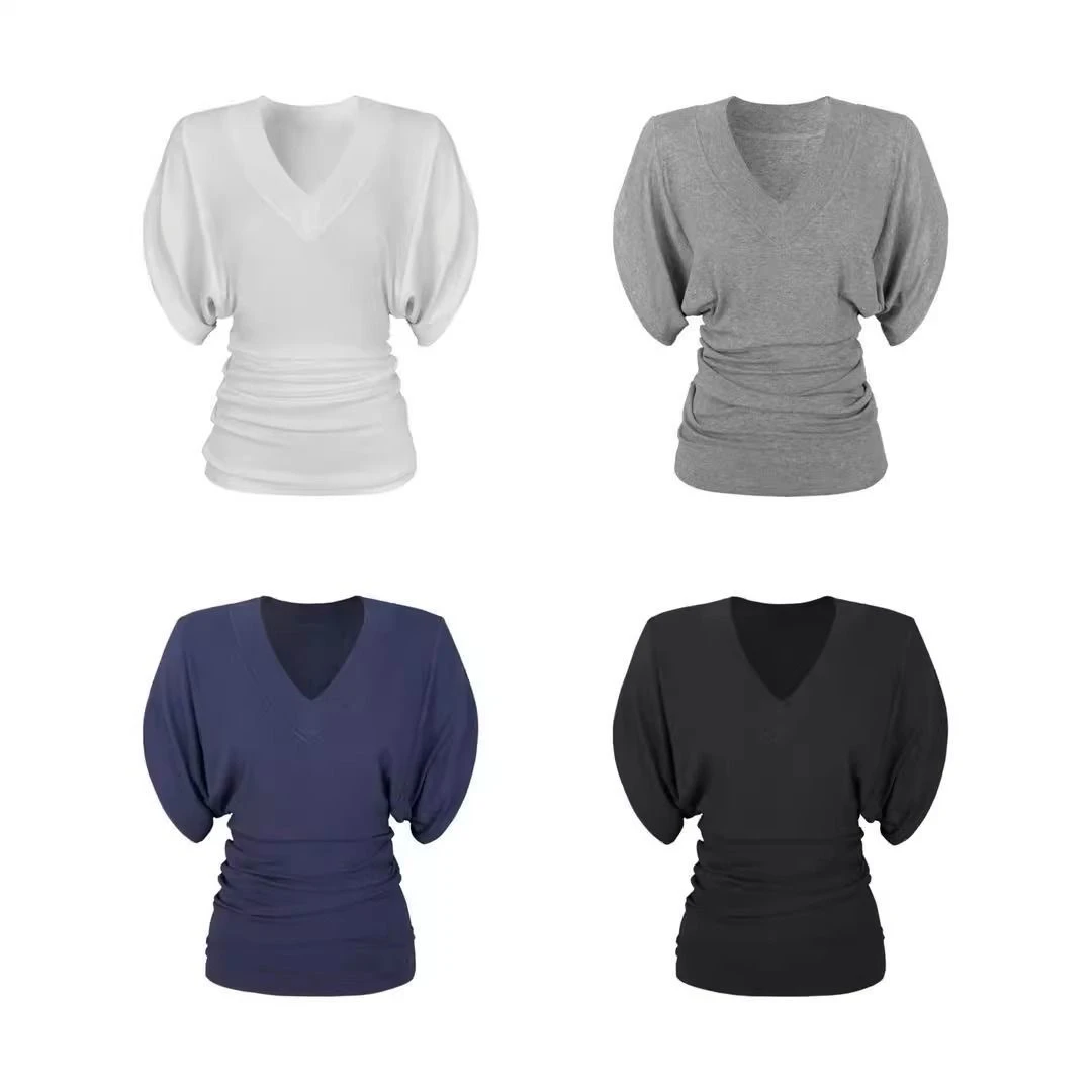 蝙蝠袖T恤百搭蝙蝠袖上衣收腰短袖长袖方领练功服修身紧身V领