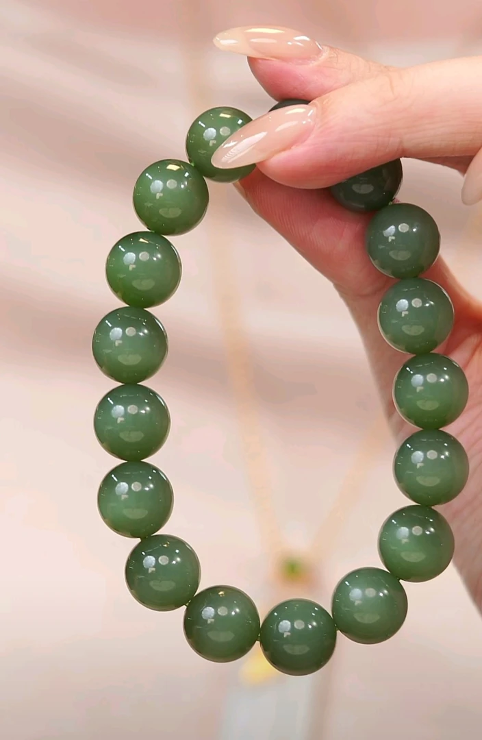 【鹿鸣】和田玉粉青手串 12mm LM09