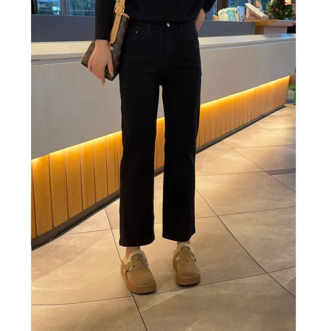 【爱心烟管裤】冬季加绒水洗口袋爱心刺绣烟管裤时尚显瘦牛仔裤