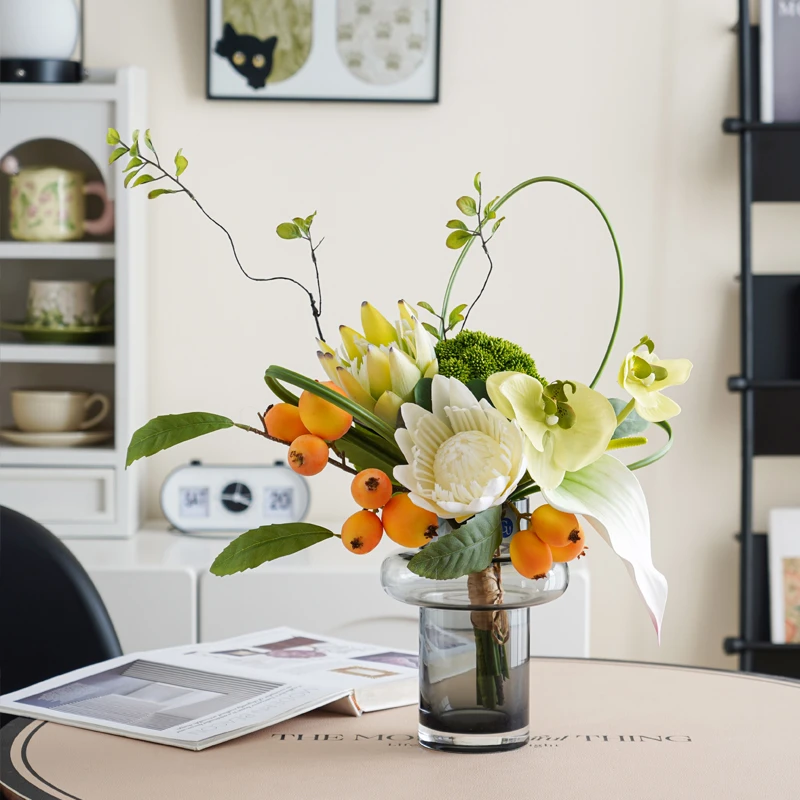 高端插花高级灰仿真花轻奢手感花束家居装饰艺软装