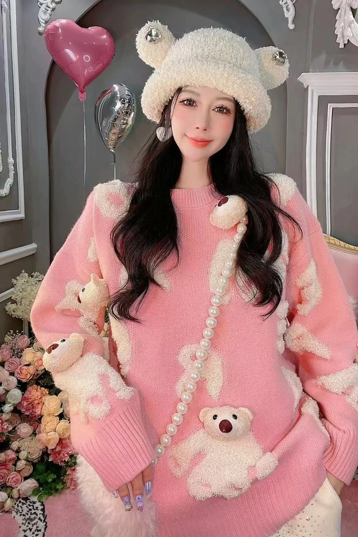 法式甜美风秋冬拼色女装毛衣时尚百搭