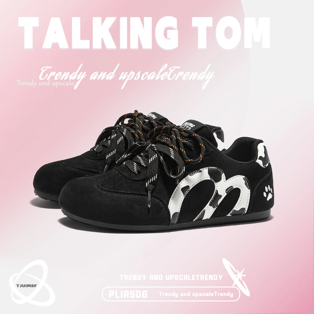 汤姆猫鞋子女款冬小众复古奶牛纹阔腿裤必备鞋厚底时尚休闲鞋