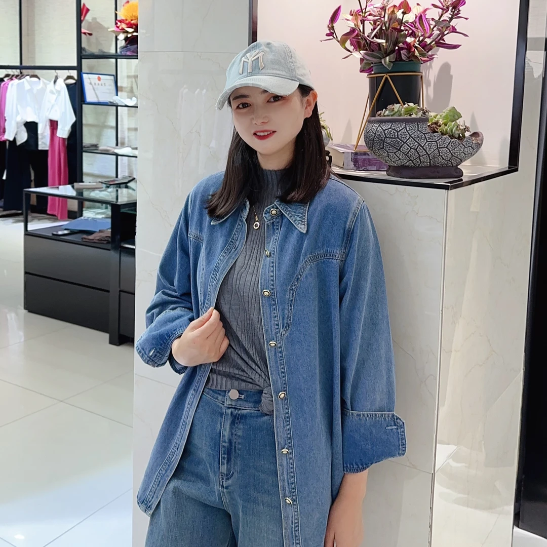 文艺复古港风女士宽松显瘦牛仔衬衫春装新款