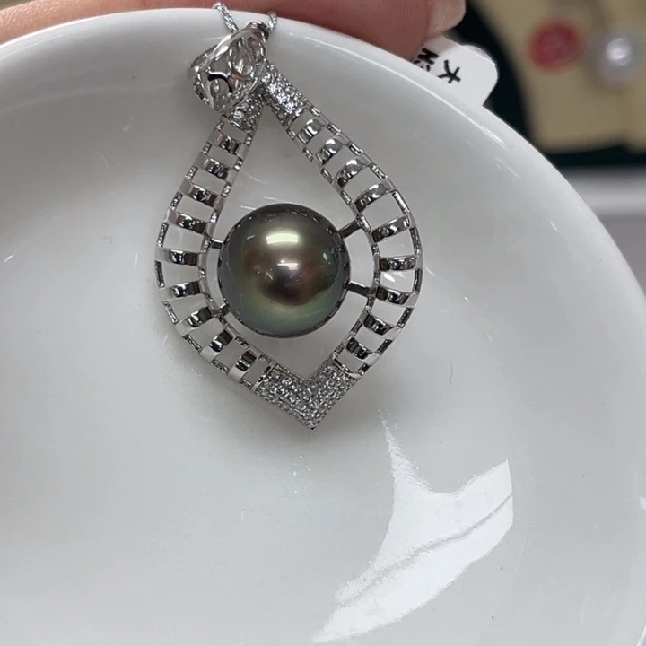 颈饰海水珍珠银S925镶嵌大溪地11-12mm28号