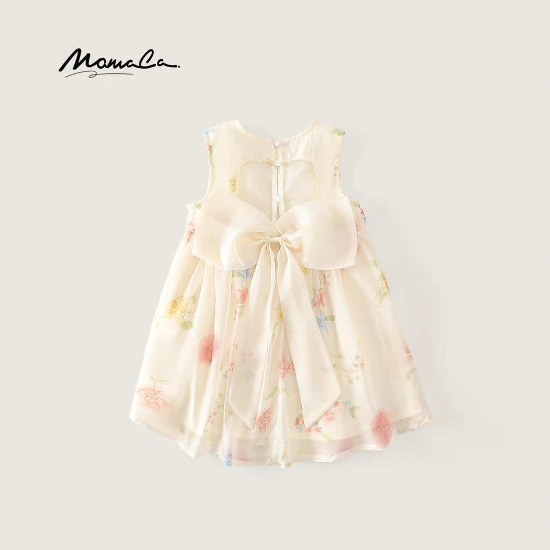 MOMOCO夏季2025款女童立体碎花设计感无袖连衣裙77620470023