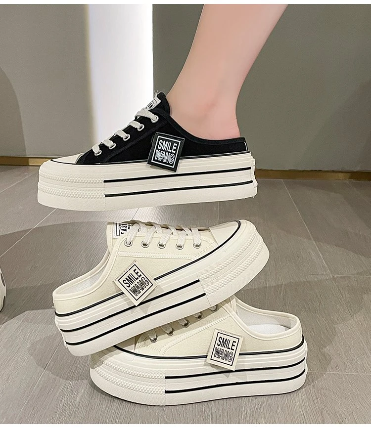 欧若风厚底帆布鞋秋季百搭休闲鞋新款薄款增高鞋子21973