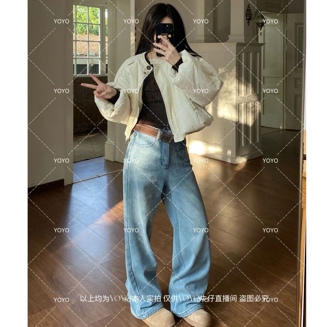 YOYO自制1【奶雾浅蓝】加绒加厚冬款冬款复合密密绒弹力窄版裤