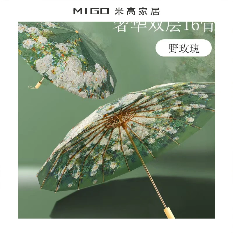 【米高家居】l6骨铝合金伞架双层内外拼花防晒防紫外线遮阳挡两用伞