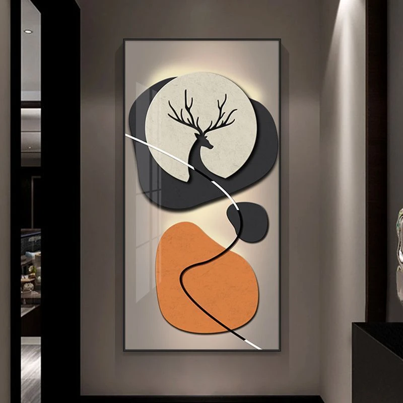 入户玄关装饰画现代简约背景墙壁画福鹿墙画抽象走廊过道墙壁挂画