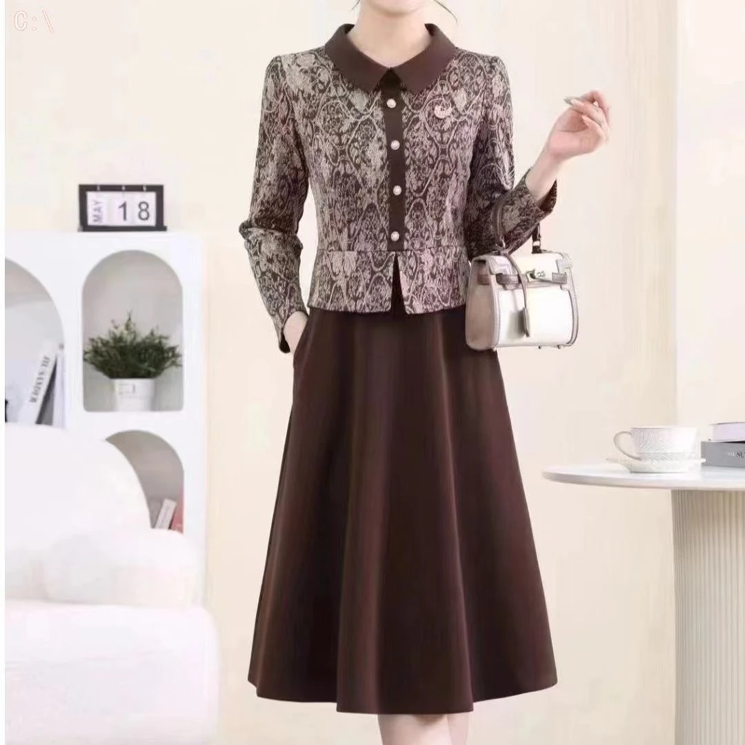 新款秋季新中式女装复古连衣裙女时尚气质减龄显瘦遮肉假两件裙子