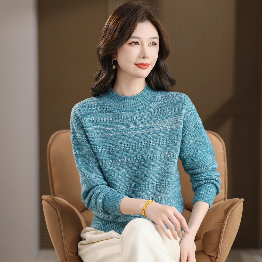 羊毛衫冬季新款半高领针织衫女气质妈妈百搭宽松显瘦打底衫厚