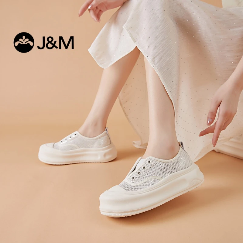 J&M/快乐玛丽时尚休闲鞋厚底女鞋透气蕾丝百搭夏季镂空乐福鞋G780