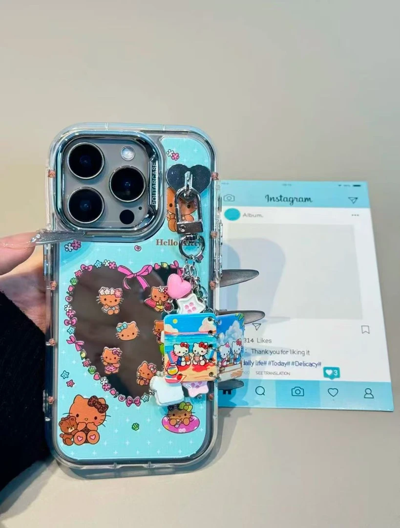 电镀镜蓝底星星爱心镜面黑皮kt苹果16promax手机壳iPhone15新款14