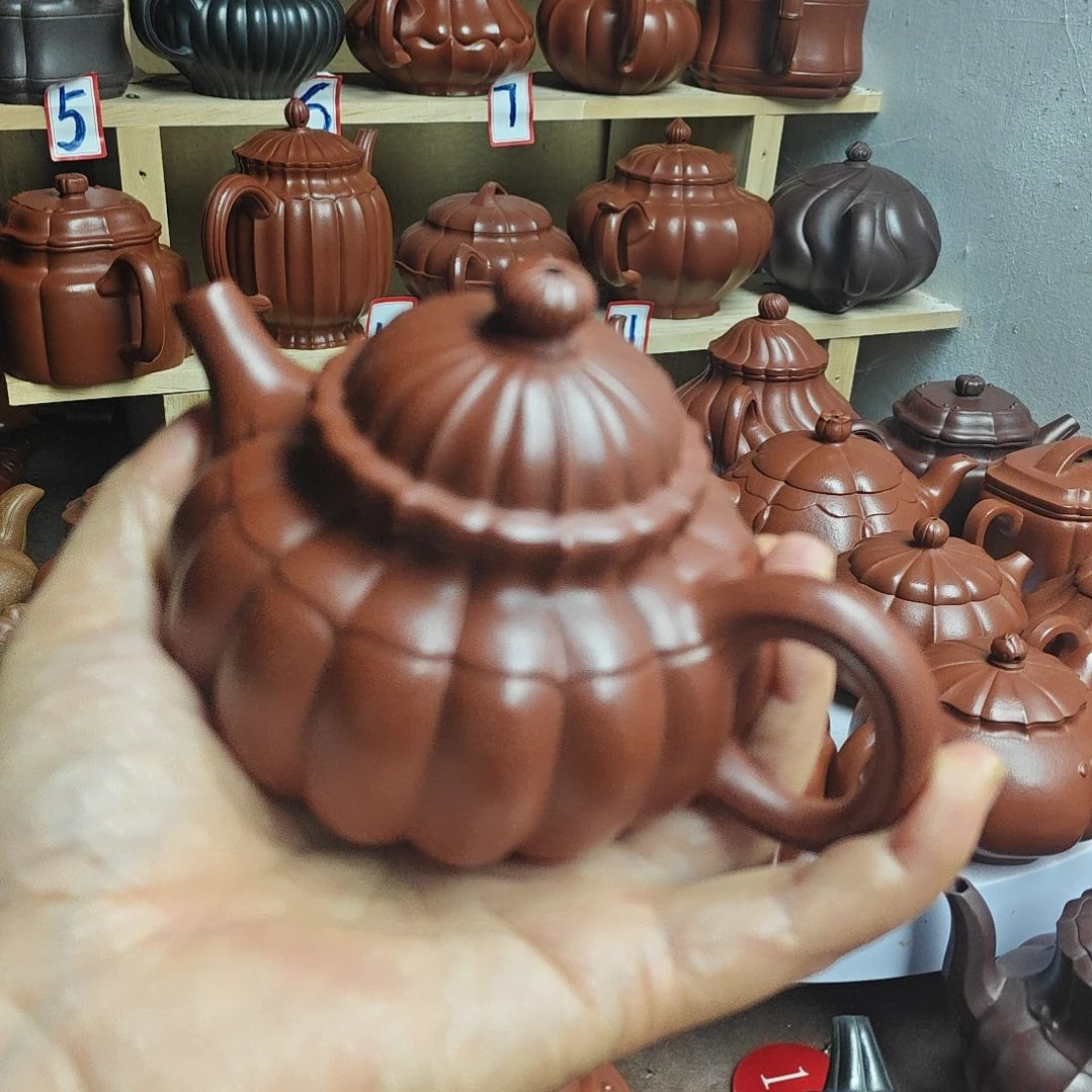 宜兴紫砂壶筋纹器半手工制作赵庄朱泥容量二佰左右