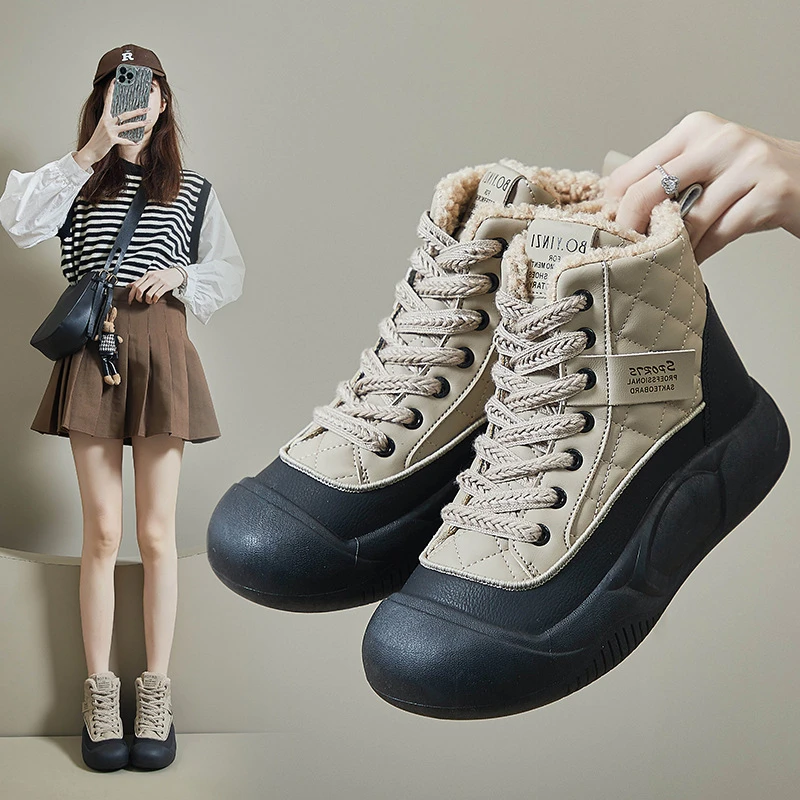 2025冬季加绒高帮小白鞋新款韩版ins女学生厚底板鞋潮休闲鞋XFLXF