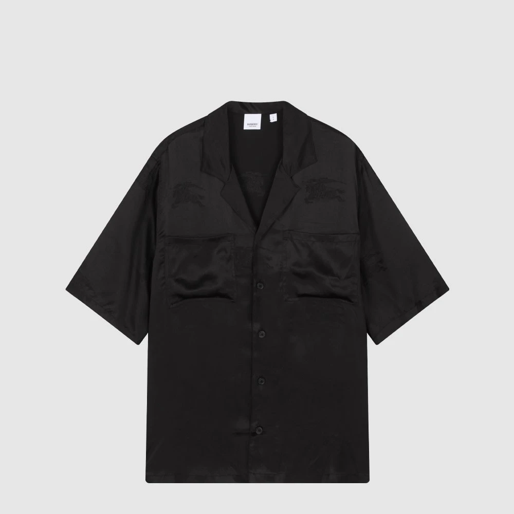 BURBERRY博柏利真丝翻领logo男士短袖衬衫衬衣8071382