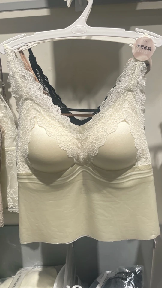 长款美背水光琉璃缎面固定杯免穿文胸时尚性感蕾丝