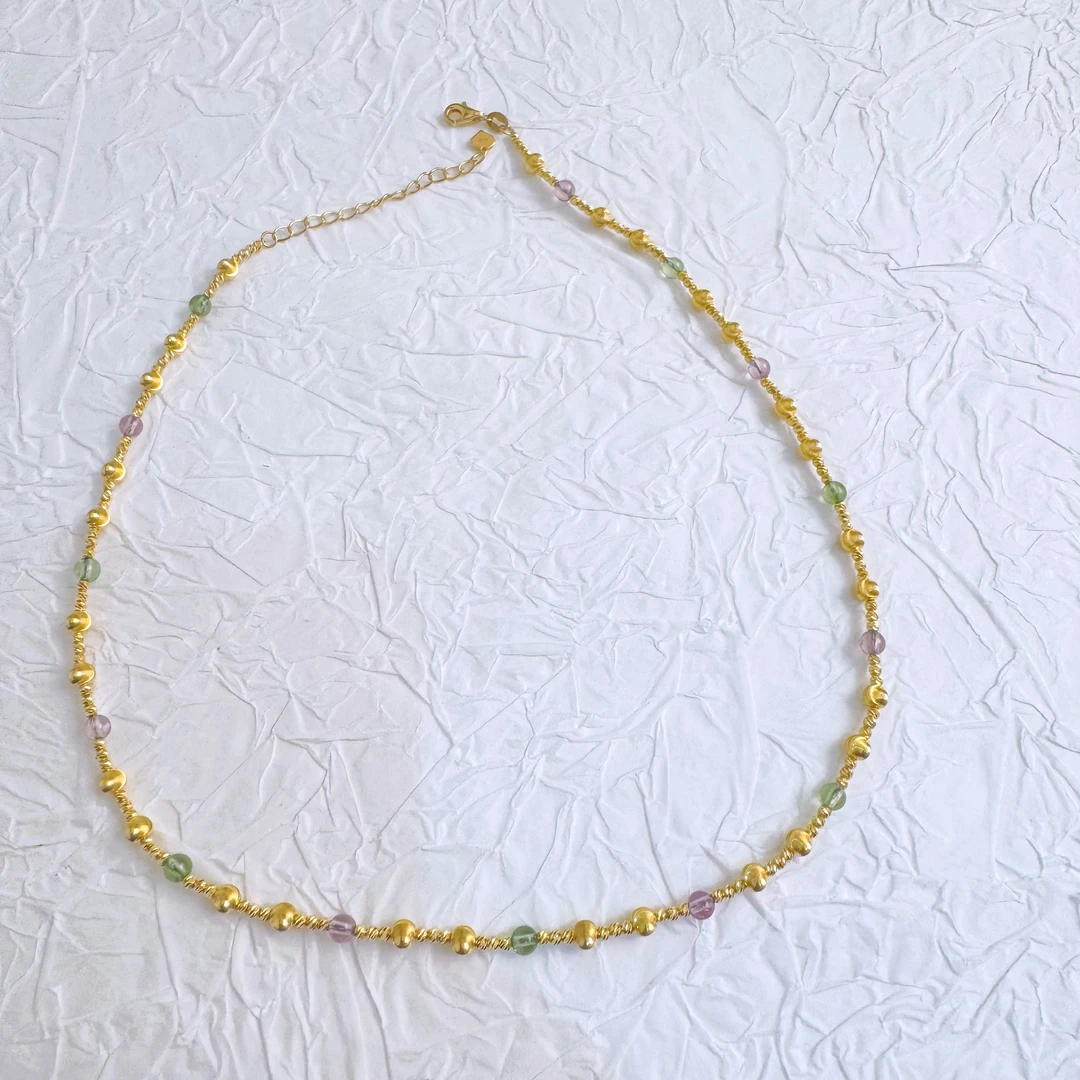 【彩宝珠珠】足金999黄金5D无氰工艺彩宝珠珠项链