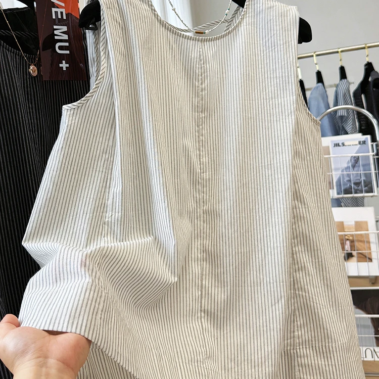 韩系高级感超好看马甲背心女夏季外穿设计感A字条纹小衫无袖上衣