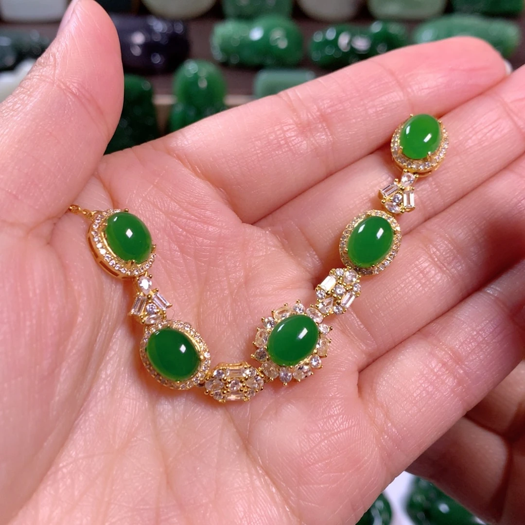 遗***月和田玉银S925镶嵌挂件