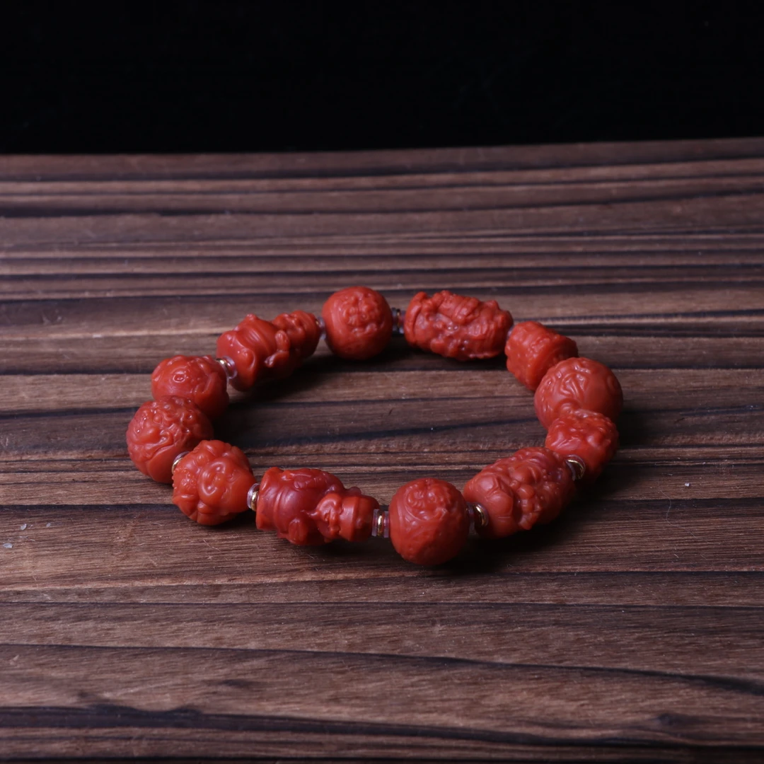 【石语珠宝】南红玛瑙11-12mm左右diy精工雕刻配饰多宝手串一条d917