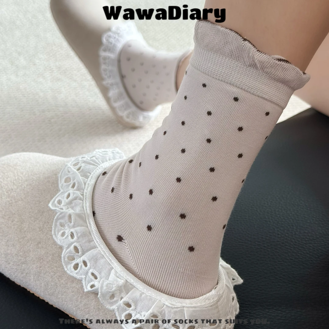 灰色波点澳棉堆堆袜韩系无骨纯色百搭中筒袜棉袜袜子女袜子女袜