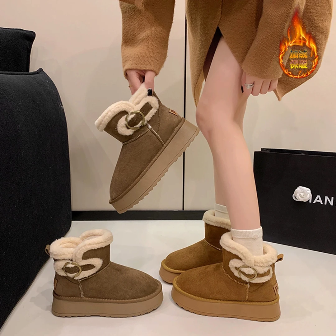 加绒加厚保暖雪地靴冬季短筒防滑厚底时尚棉鞋女鞋百搭