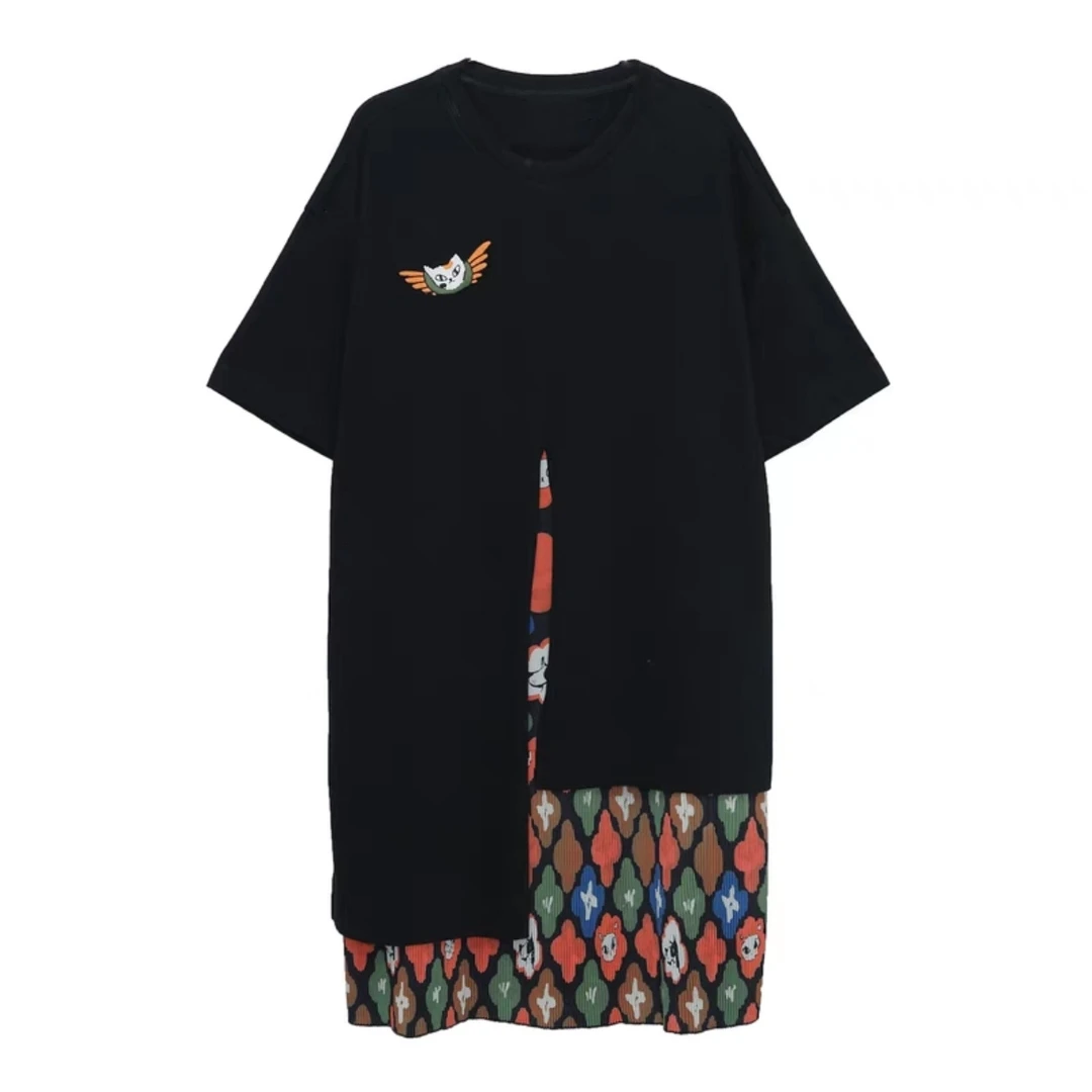 【天使小猫】气质宽松显瘦休闲宽松小众设计师女假两件连衣裙