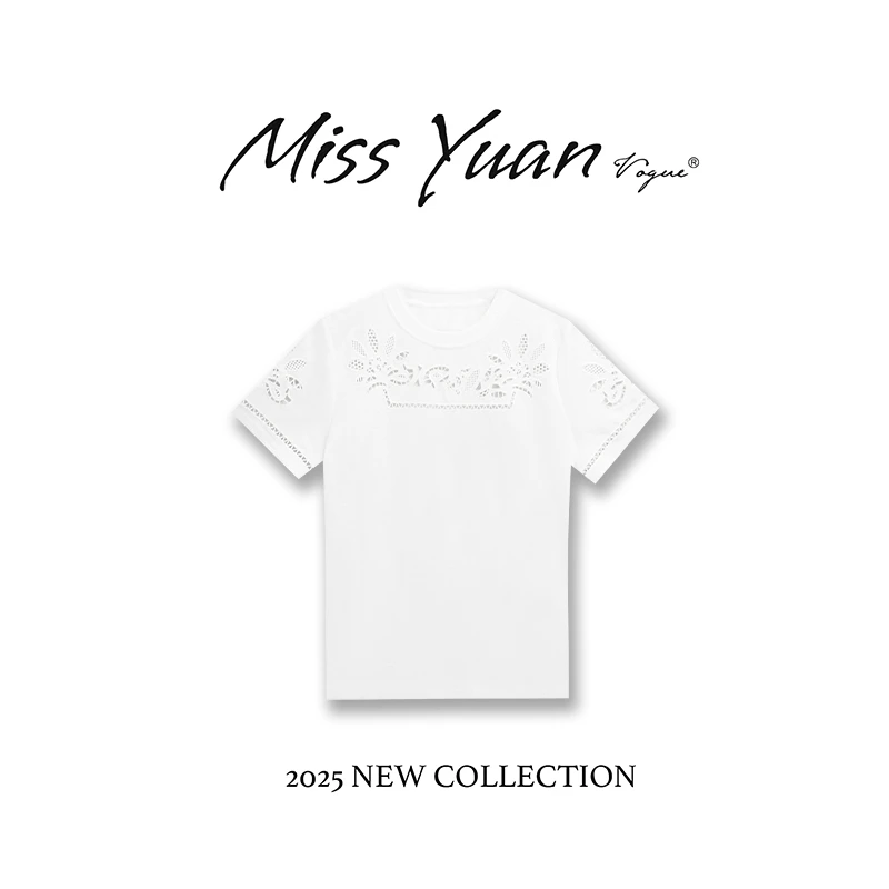 M.Y.媛总 2025夏季新款镂空设计感小众T恤女时尚洋气上衣1LY2178