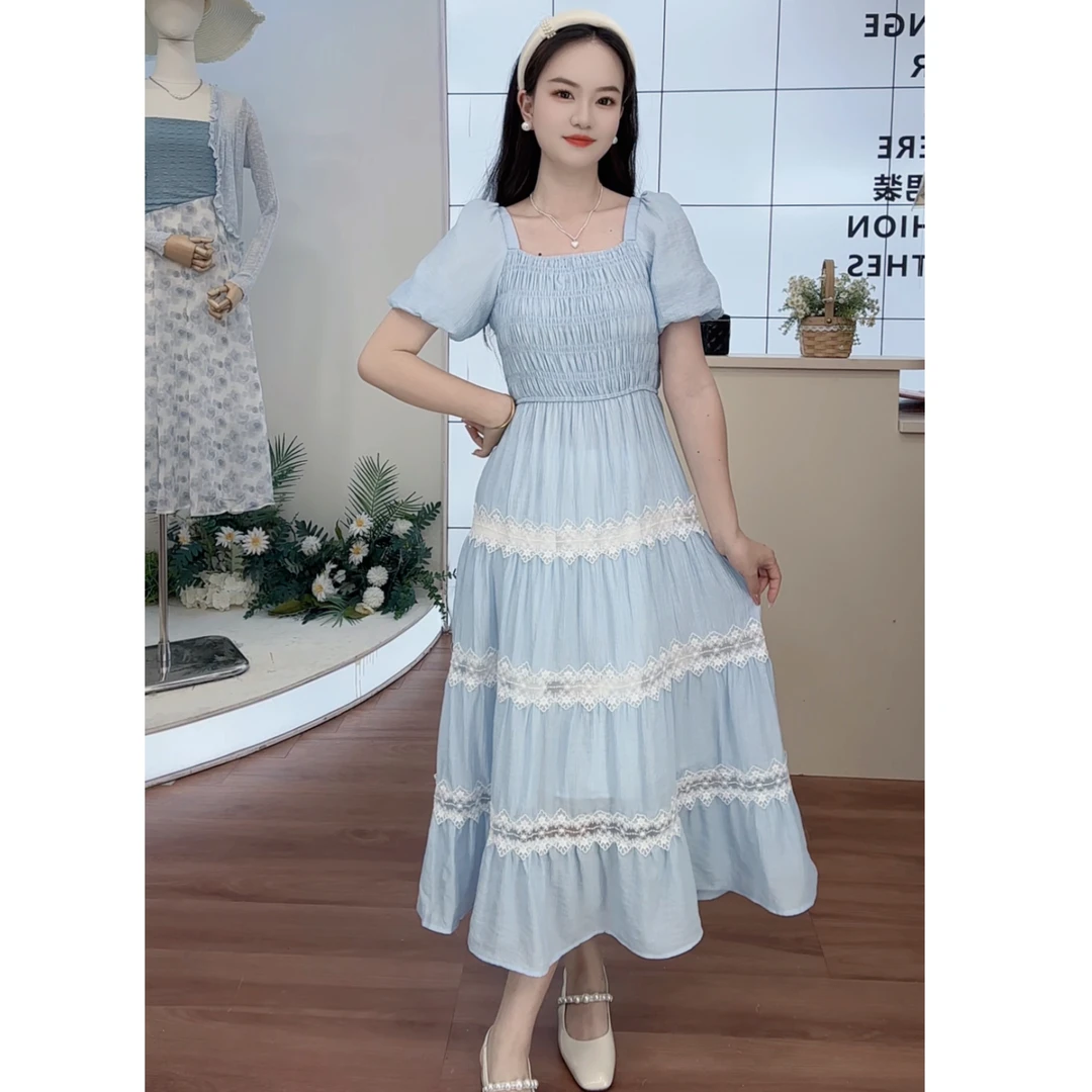 维斯优品· 茶歇法式气质拼接蕾丝花边连衣裙仙女气质超仙长裙款
