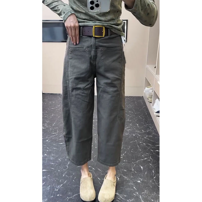萱贝纯高腰百搭直筒牛仔裤女2025早秋新款宽松显瘦九分阔腿弯刀裤