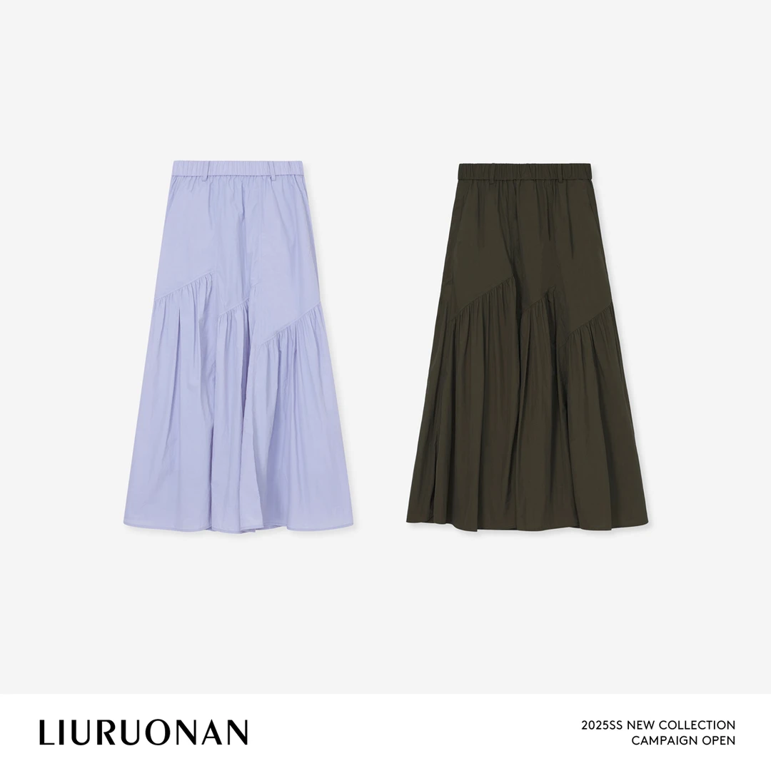 LIURUONAN 25SS【轻量防晒碎褶裙】不规则抽褶设计感夏季A字半身裙