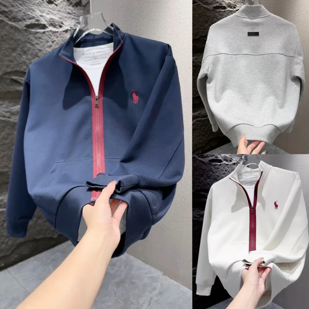 秋季新款拼色拉链立领长袖卫衣男士时尚百搭运动休闲宽松开衫上衣