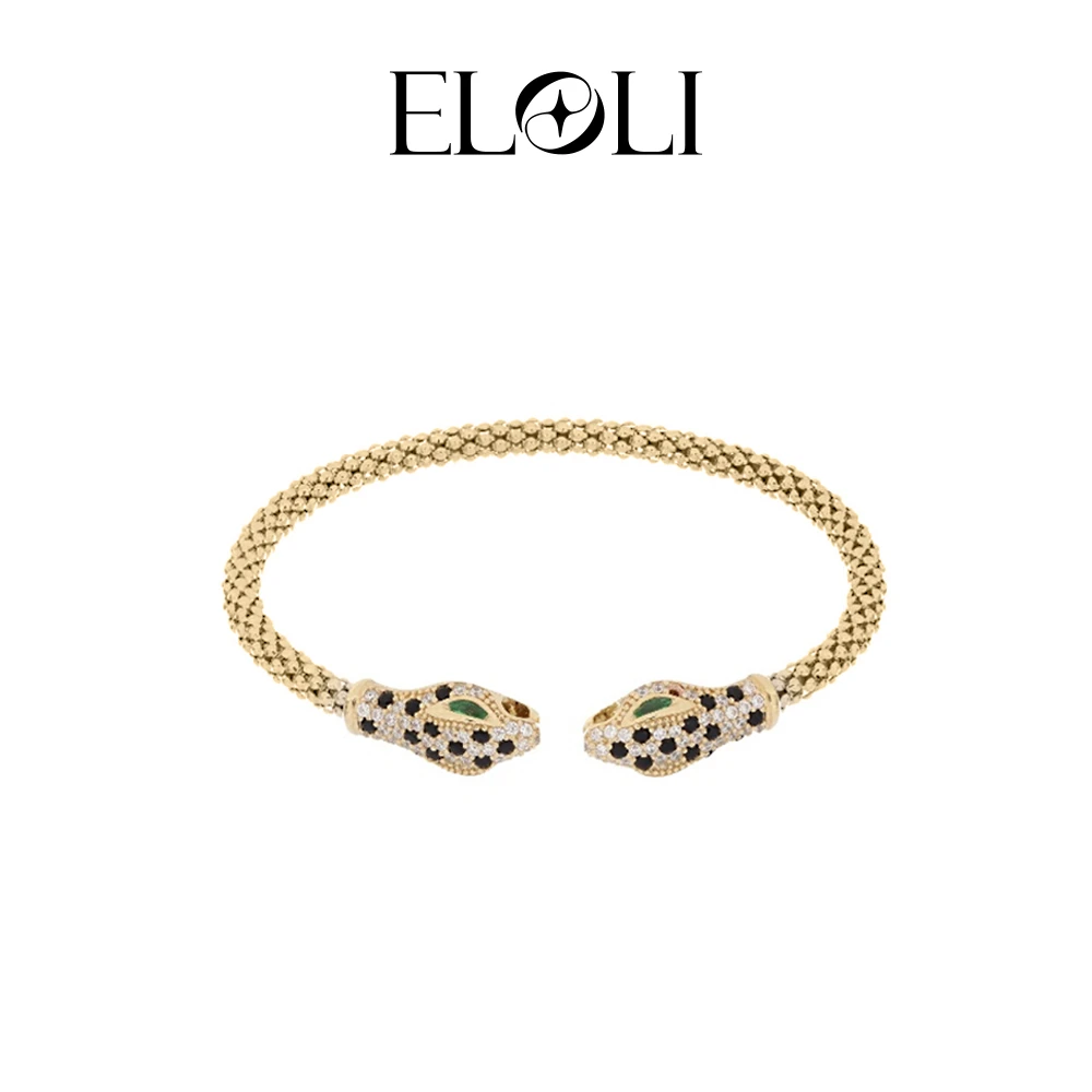 Eloli【小霜推荐】Aeterna灵蛇之吻 开口镶绿瞳金色手镯EL0717