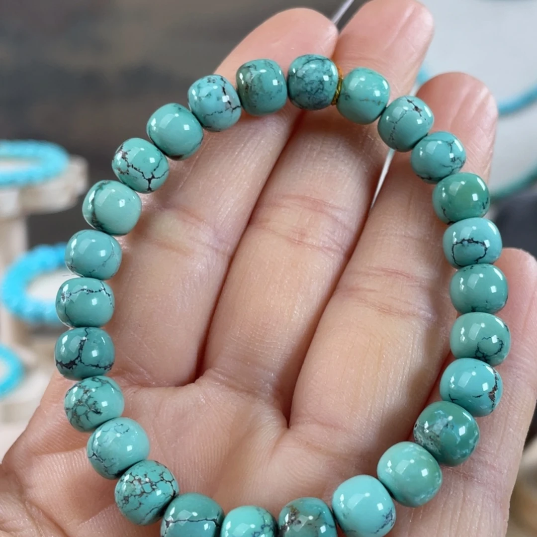 绿松石未镶嵌套链7,6mm高瓷绿