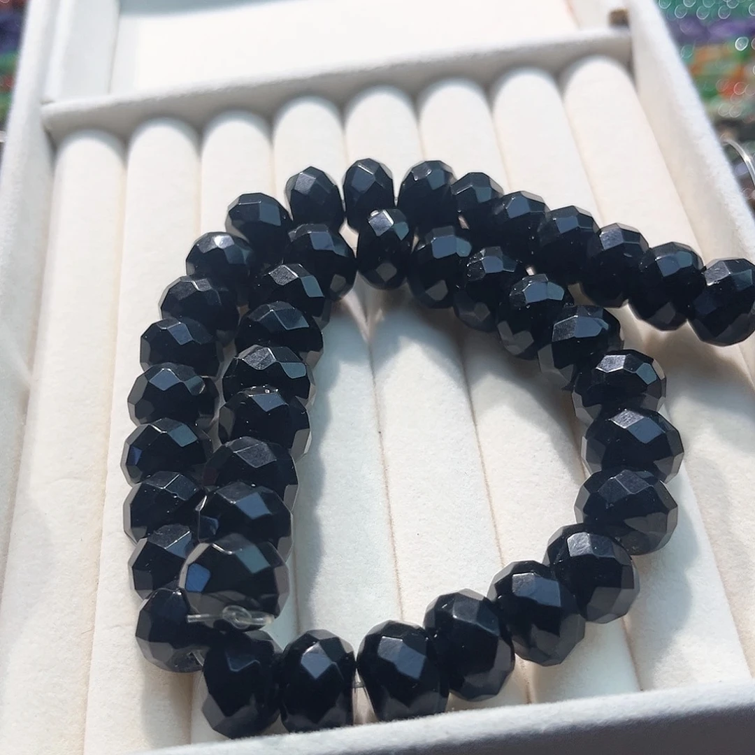 玛瑙/玉髓合金珠宝半成品黑玛瑙切面算盘一条14mm