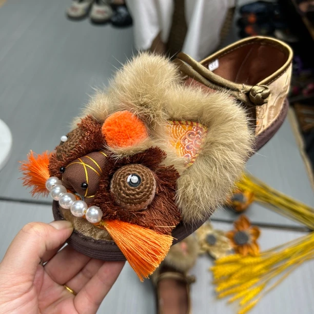 原创 手工定制虎头鞋一字盘扣休闲平底老虎鞋布鞋