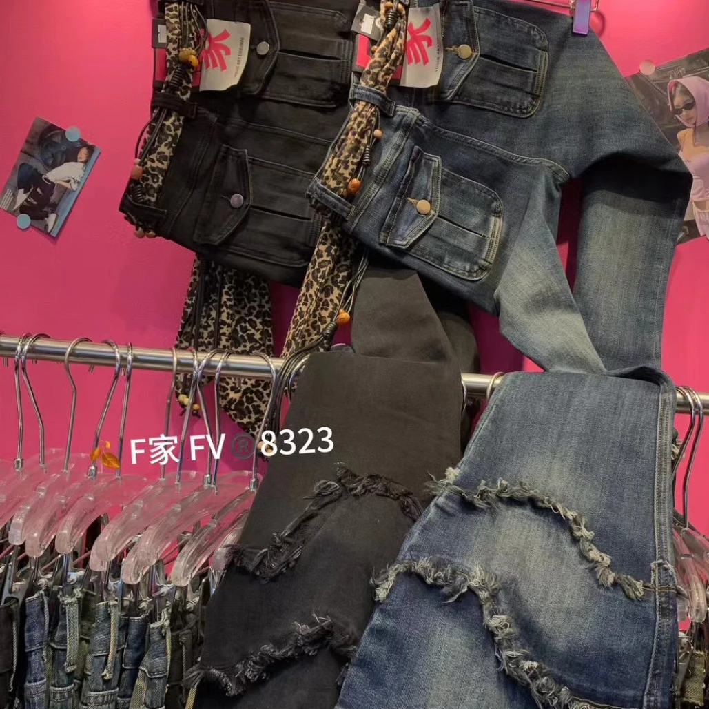 F家新款上新重工提臀高腰显瘦喇叭裤